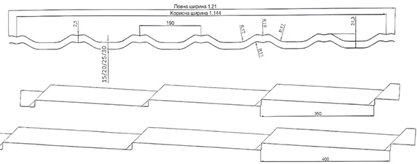 Размер листа металлочерепицы AGAT