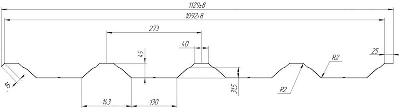 размеры Профнастила ПС-45 Полиэстер (Германия)