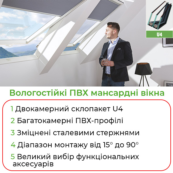 Металлопластиковые мансардные влагостойкие окна FAKRO PTP-V U4