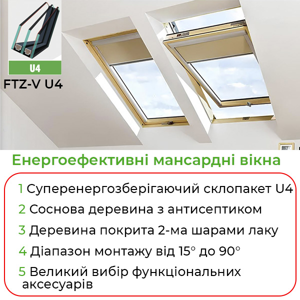 Енергозберігаючі поворотні мансардні вікна Fakro FTZ-V U4