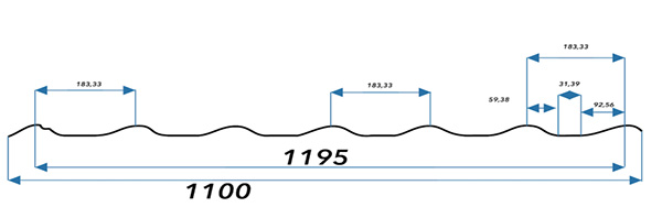 Схема, розмір листа металочерепиці Topaz
